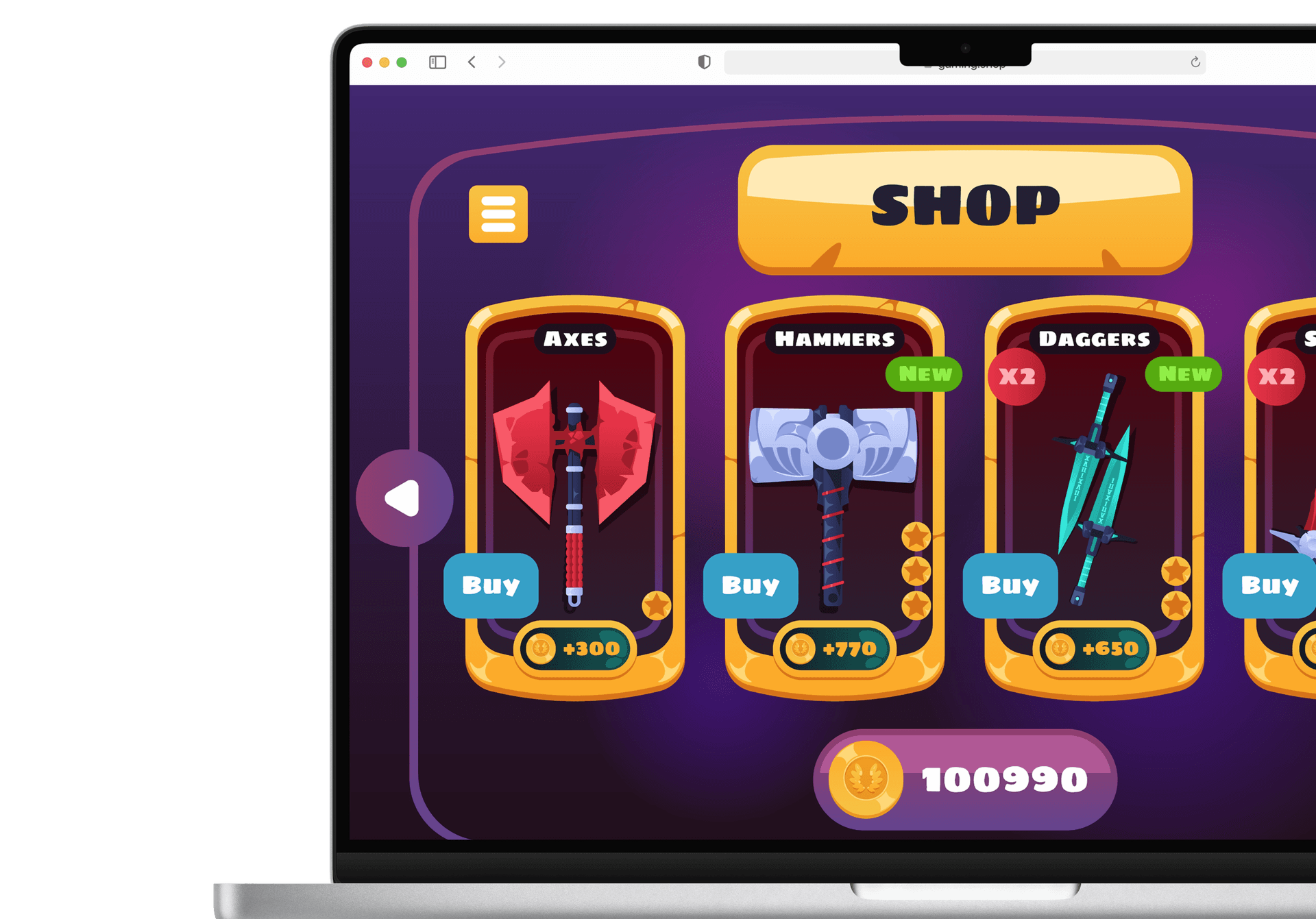 Gaming platform interface